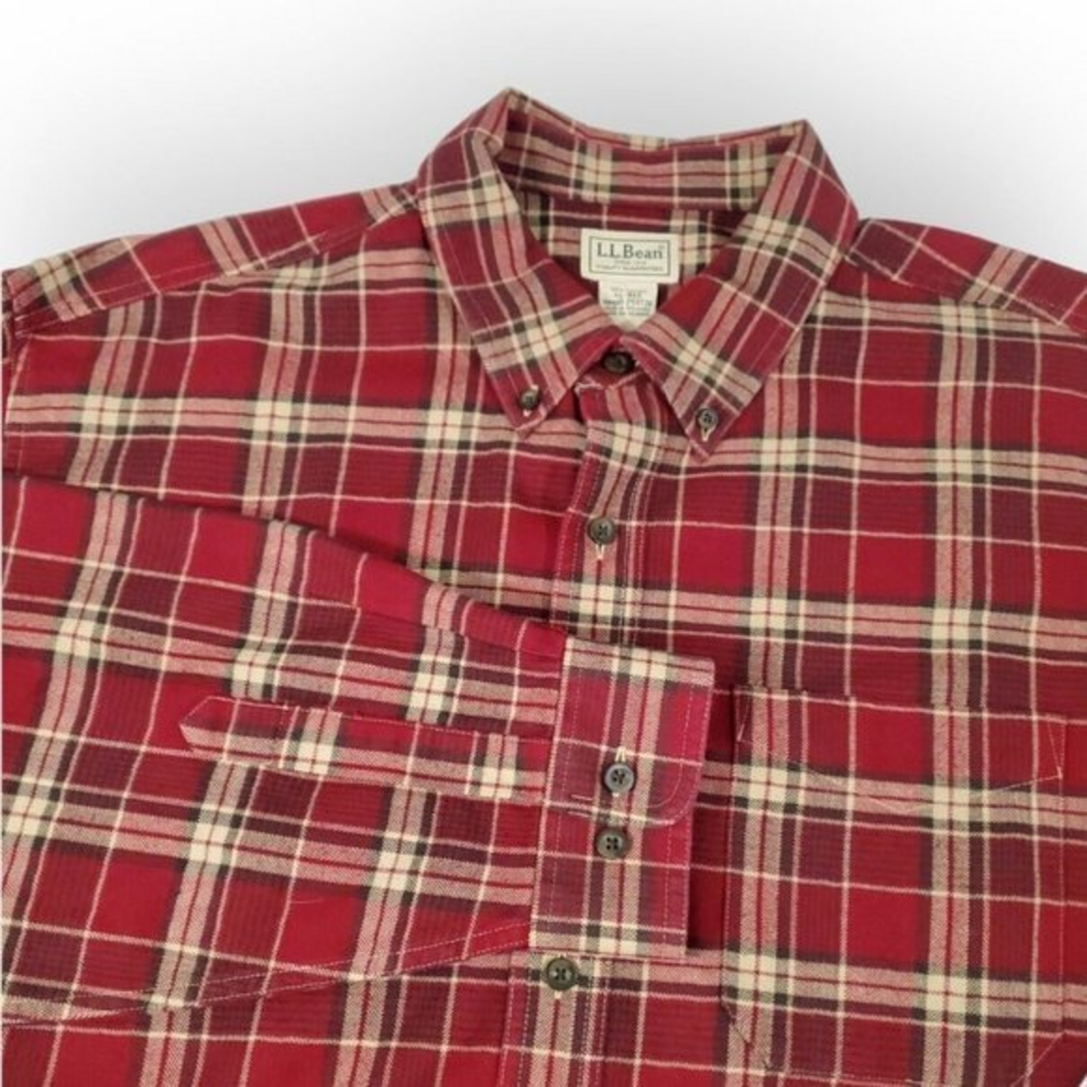 L.L. Bean Mens XL-REG Red, Beige Plaid Long Sleeve Flannel‎ Shirt Shacket